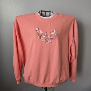 Morning Sun Cottagecore Coral Pink Hummingbird Floral Embroidered Sweatshirt